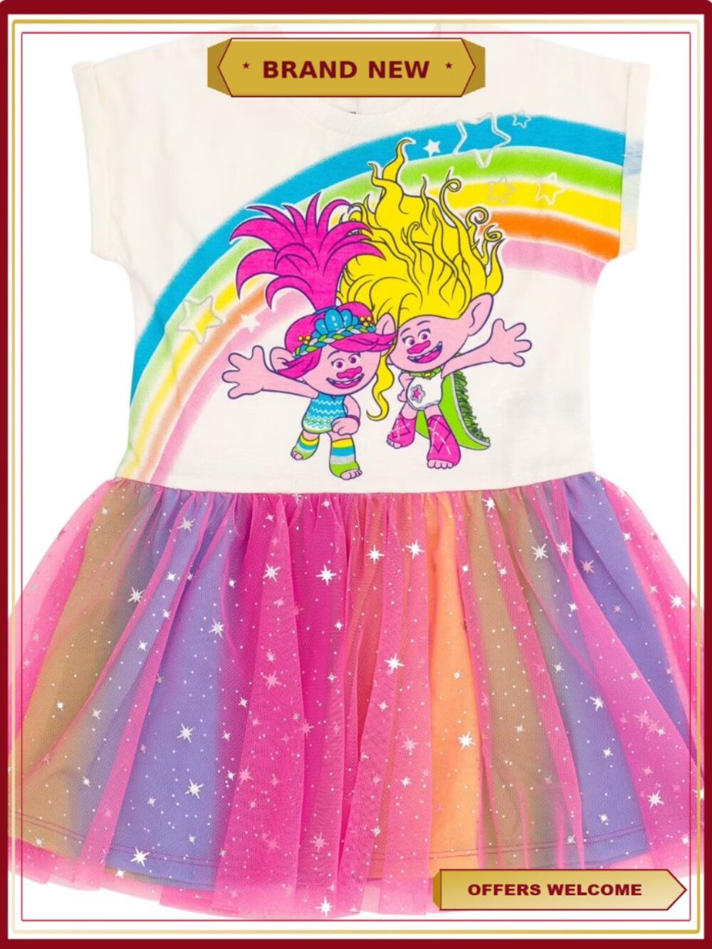 DreamWorks Trolls Poppy Short Sleeve Skater Dress Toddler Little Kid 2T